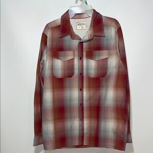 Red and White Casual Button Down Shirt with Plaid Pattern
